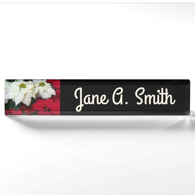 Porte-nom Pour Bureau White and Red Poinsettias (Devant)