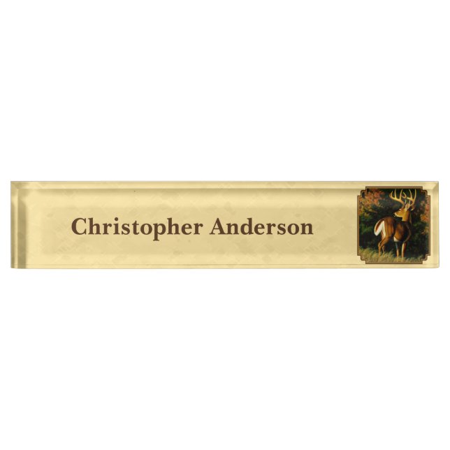 Porte-nom Pour Bureau Whitetail Deer Monster Buck Yellow (Devant)