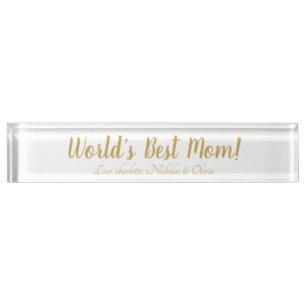 Porte-nom Pour Bureau World’s Best Mom gold custom script mignon
