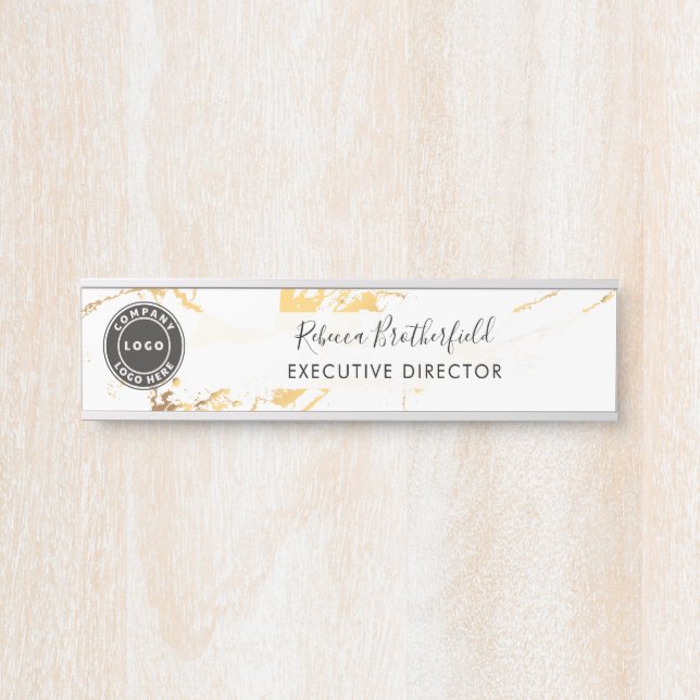 Porte-nom Pour Porte Ajouter Logo Executive Gold Marble Motif (Devant)