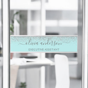 Porte-nom Pour Porte Aqua bleu Turquoise Parties scintillant argent Mon