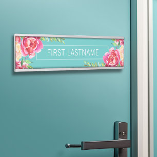 Porte-nom Pour Porte Aquarelle peinte Fleurs Nom de calligraphie