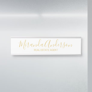 Porte-nom Pour Porte Blanc moderne professionnel et or de manuscrit