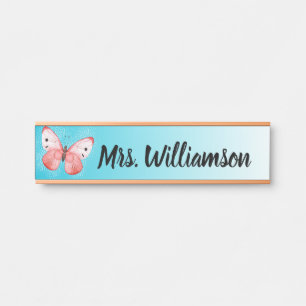 Porte-nom Pour Porte Bleu rose professionnel de papillon d'éducateur de