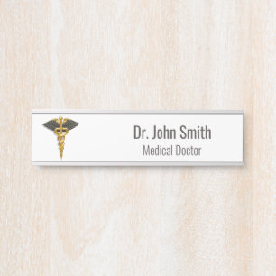 Porte-nom Pour Porte Classy Médicale Gold Caduceus Black Wings Élégant
