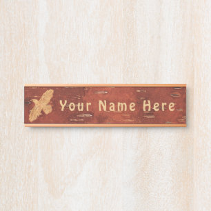 Porte-nom Pour Porte Corbeau rustique sur écorce de Birch Intérieur