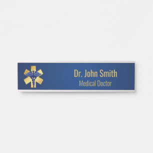 Porte-nom Pour Porte Croix d'or bleu Médicale 3D Caduceus