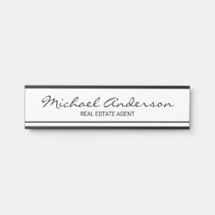 Porte-nom Pour Porte Élégant professionnel noir et blanc