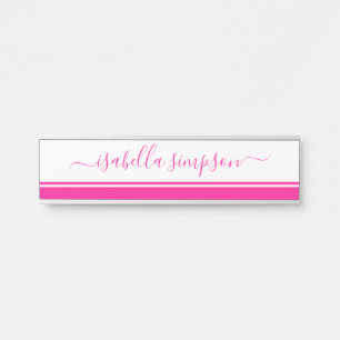 Porte-nom Pour Porte Élégant Script Girly Hot Rose