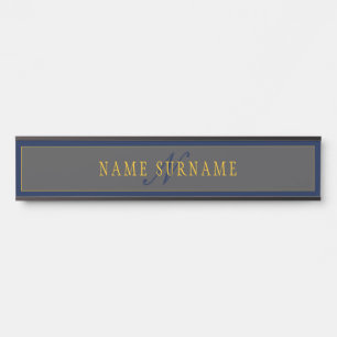 Porte-nom Pour Porte Élégant Script Monogram Dark Navy Blue Grey & Gold