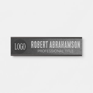Porte-nom Pour Porte Enseigne de porte de bureau en faux cuir noir Logo