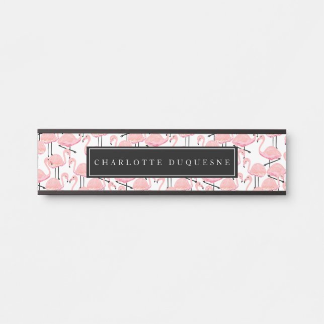 Porte-nom Pour Porte Flamants roses roses personnalisés (Devant)