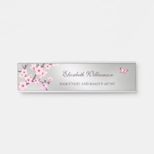 Porte-nom Pour Porte Fleurs de cerisier rose gris bureau