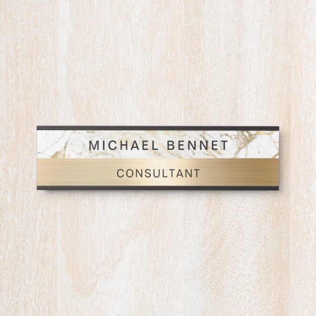 Porte-nom Pour Porte Gold Metallic Marbre blanc Consultant (Devant)
