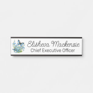 Porte-nom Pour Porte Jardin de papillons Lumière Bleu Clair Bureau