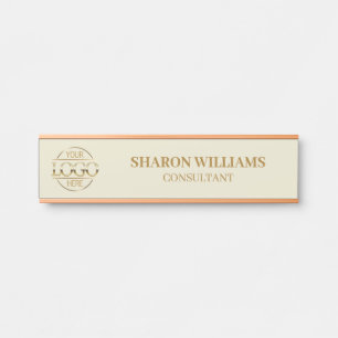 Porte-nom Pour Porte Logo d'entreprise personnalisé en beige or interch