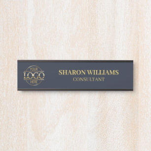 Porte-nom Pour Porte Logo professionnel Gold Navy Blue Custom Business