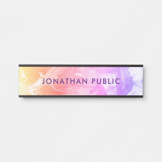 Porte-nom Pour Porte Marbre blanc Abstrait jaune orange violet (Devant)