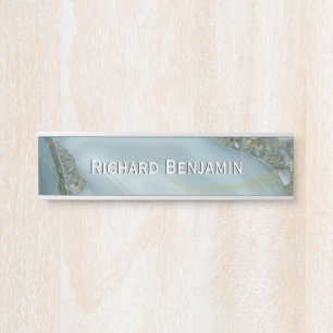 Porte-nom Pour Porte Marbre Gris Bleu avec Veine d'Or