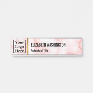 Porte-nom Pour Porte Marbre rose Faux et votre logo ici Office