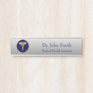 Porte-nom Pour Porte Médicale Gold Professional Caduceus Blue