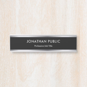 Porte-nom Pour Porte Modèle Noir Et Argent Professionnel Moderne