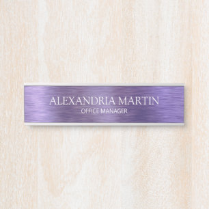 Porte-nom Pour Porte Modern Minimalist Metallic Purple Job Title Name
