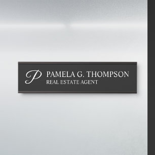 Porte-nom Pour Porte Monogramme moderne noir et blanc