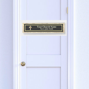 Porte-nom Pour Porte Pasteur d'église élégante Or et Noir Chrétien