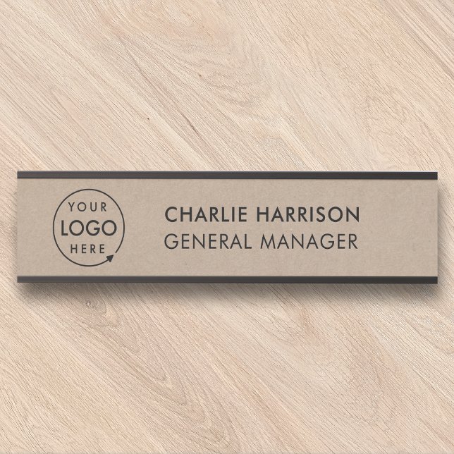 Porte-nom Pour Porte Rustique Kraft | Logo d'entreprise Personnel emplo (Rustic Kraft company branded professional door or desk signs for small business offices & stores.)