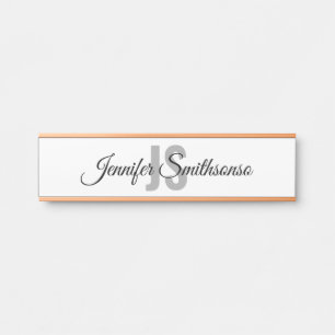 Porte-nom Pour Porte Script monogramme classique blanc simple