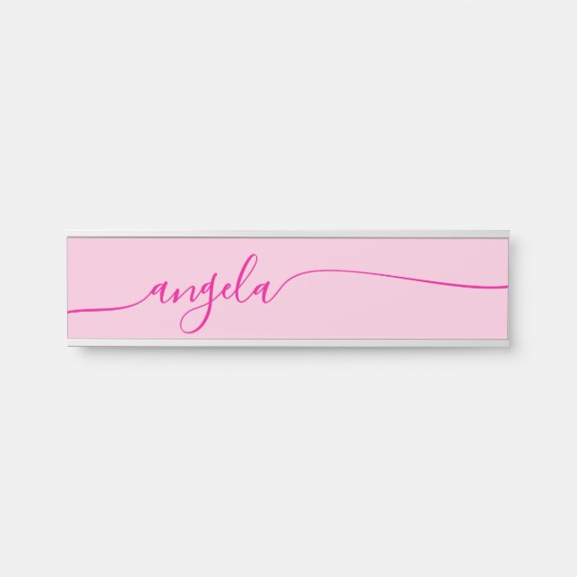 Porte-nom Pour Porte Signature de verre rose chaud (Devant)