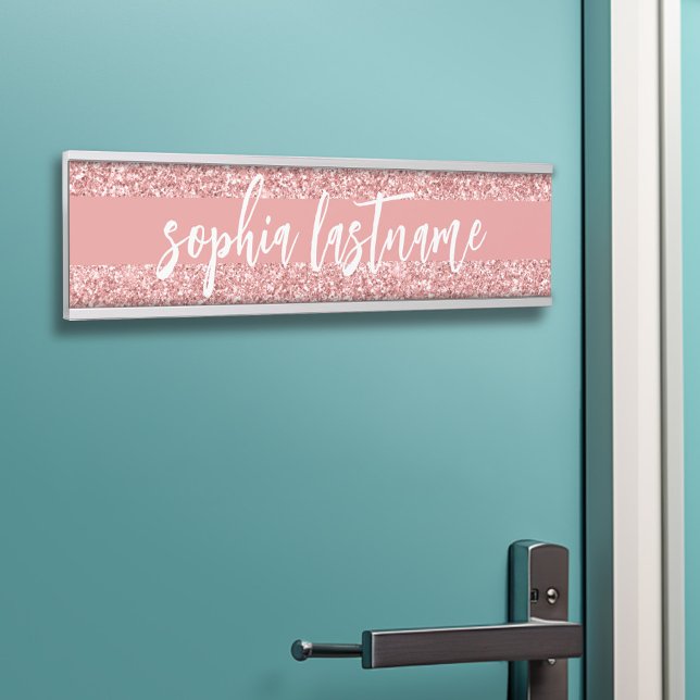 Porte-nom Pour Porte Signature du Motif de Parties scintillant rose cor (Personalized Door Sign - Add Your Logo and Professional Title with Name)