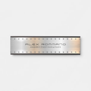 Porte-nom Pour Porte Texture en aluminium brossé gris argent