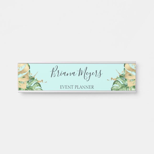 Porte-nom Pour Porte Tropical Palm Feuille Turquoise (Devant)