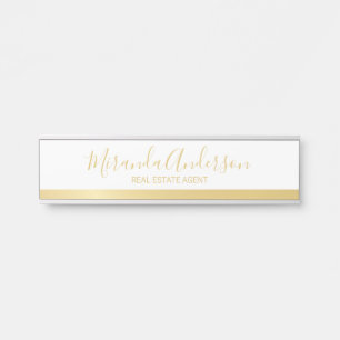 Porte-nom Pour Porte White & Gold professionnel avec nom de script mode