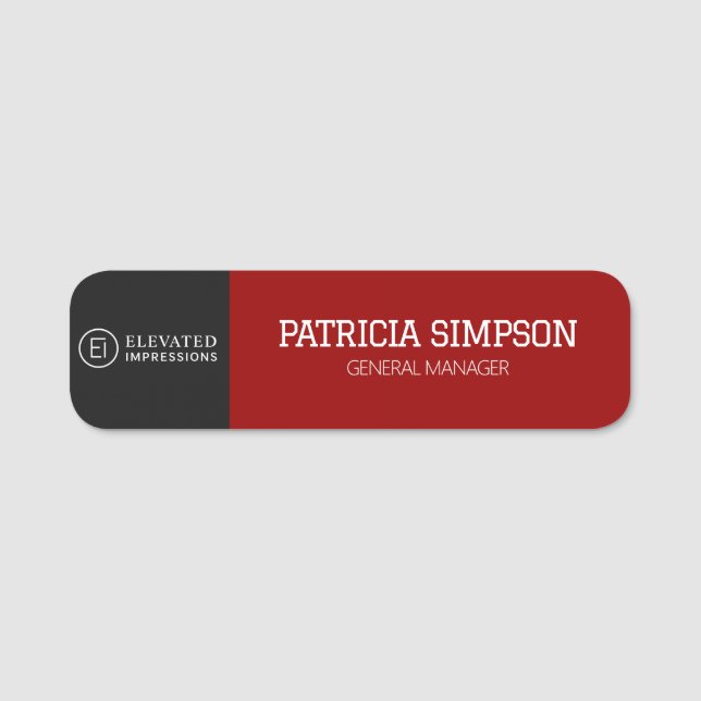 Porte-nom Professional Black Dark Red Luxury Logo Style (Devant)