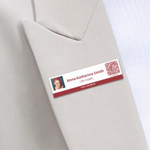 Porte-nom Professionnel Red White Image QR-code Company