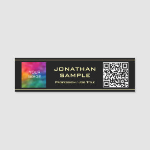 Porte-nom QR Code Black & Gold Téléchargez votre logo ici