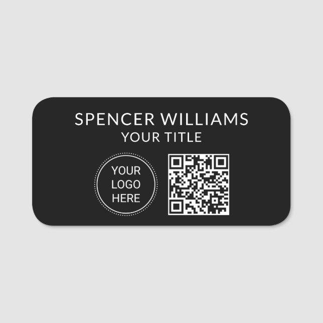 Porte-nom QR Code Business Logo Modern Professional Black (Devant)