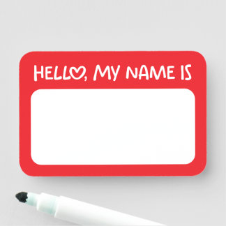 Porte-nom Red and White Whimsical Heart Hello