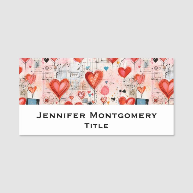 Porte-nom Red Hearts Whimsical Love Motif (Devant)
