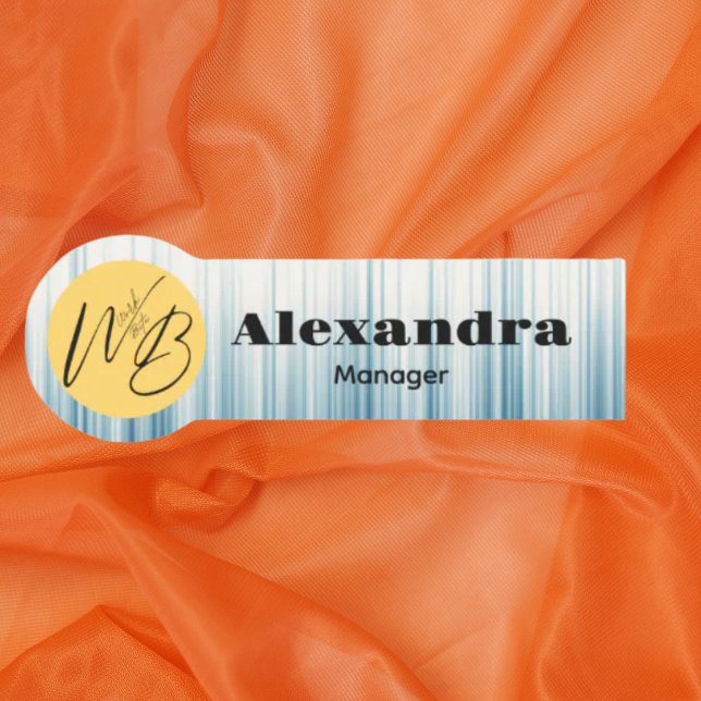 Porte-nom Rétro Bleu clair Moderne Restaurant Employé (Créateur téléchargé)