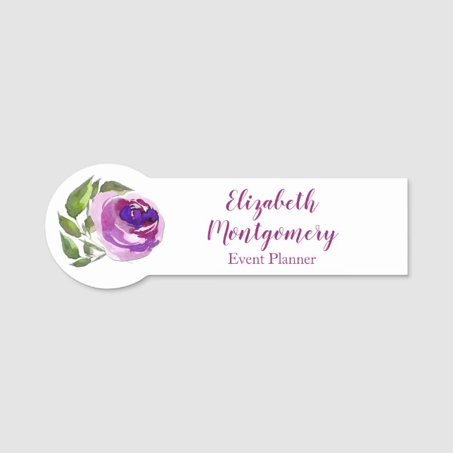 Porte-nom Rose de pourpre d'aquarelle de planificateur de (Devant)