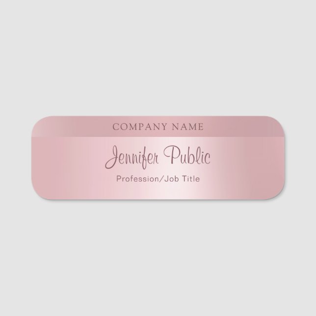 Porte-nom Rose Gold Calligraphié Script tendance Design mode (Devant)