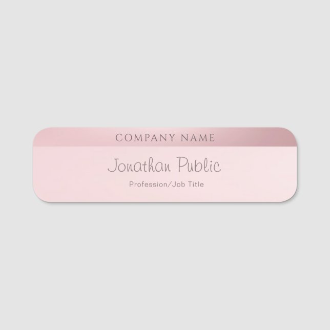 Porte-nom Rose Gold Elegant Moderne Calligraphie Nom du scri (Devant)