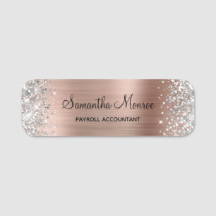 Porte-nom Rose Gold Pailleté Argent Nom Titre