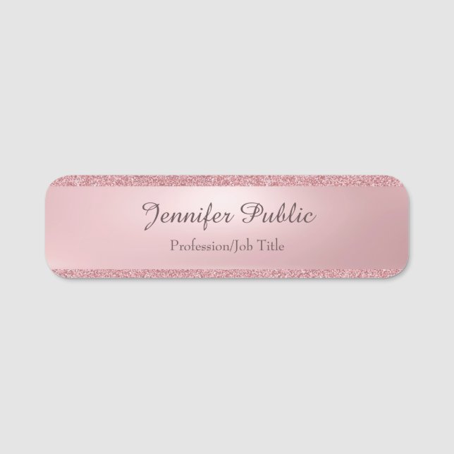 Porte-nom Rose Gold Parties scintillant Élégant Calligraphé  (Devant)