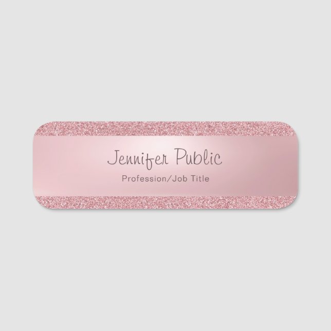 Porte-nom Rose Gold Parties scintillant Freehand Script Name (Devant)