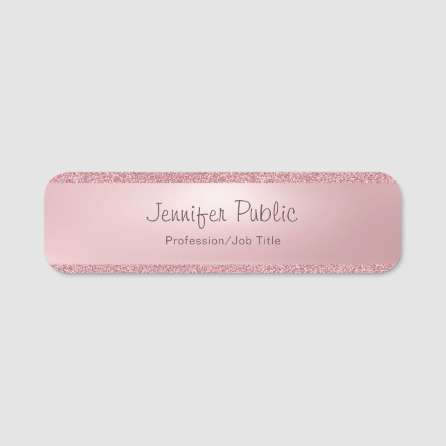 Porte-nom Rose Gold Parties scintillant Nom de script manusc (Devant)